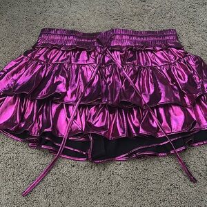 Day + Moon Ruffle Tie Metallic Skort